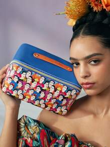 Frida Kahlo X SHEIN 全覆盖肖像花卉印花 3D 方形化妆包、礼品