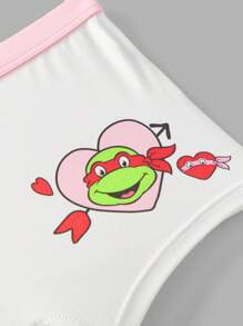 TEENAGE MUTANT NINJA TURTLES | SHEIN 2pcs Young Girl Cartoon & Heart Print Contrast Waist Boxy Panty - Pink - View 4