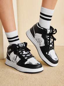 CUCCOO EASI Nuovi arrivi - Sneakers casual alla moda con blocchi di colore e lacci, Scarpe da donna a tema zucche di Ognissanti - Bianco e nero - Visualizzare 4