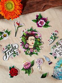 Frida Kahlo X SHEIN Paquete de 55 pegatinas con motivos florales y de letras, para regalar - Multicolor - Ver 2