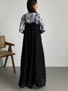 FRIFUL 女士纹理荷叶边吊带中长连衣裙