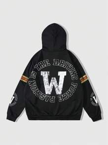 ROMWE MEN Street Life Men's Casual Hooded Sweatshirt, Suitable For Spring, Autumn And Winter - Black - View 2