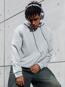 Manfinity Hypemode Loose Fit Men's Cross & Letter Graphic Drop Shoulder Drawstring Hoodie,Graphic Sweatshirt,Fall Men Clothes,Grey Sweater