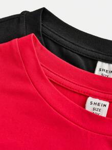SHEIN Girlism 2pcs/Set Tween Girl  Casual Minimalist Spider Print Crew Neck Short Sleeve Fitted T-Shirt - Red - View 3