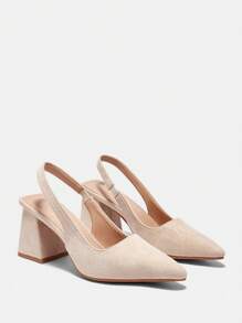CUCCOO BIZCHIC Apricot Suede Chunky Heel Pointed Toe Slip-On Pumps For Women, Suitable For Commute, Dating, Party, Holiday Spring Shoes Spring Break Easter - Apricot - View 9