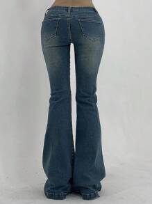 DAZY Women's Casual Distressed Flare Jeans With Slant Pockets - Medium Wash - View 7