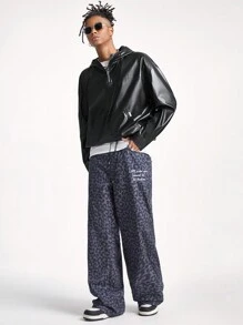 Manfinity RebelGame Men's PU Leather Loose Woven Hooded Sweatshirt - Black - View 1