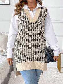 EMERY ROSE Áo len chui đầu dài không tay họa tiết răng sói thanh lịch giản dị cỡ lớn dành cho mùa đông, thích hợp đi làm, mua sắm, nghỉ dưỡng, ăn trưa, hẹn hò và tiệc tùng. - Nhiều màu - Xem 1