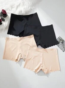 SHEIN 4 Cái/bộ Nữ Màu Trơn Phong Cách Tối Giản Xù Eo Quần Đùi Liền Mạch Thoải Mái - Nhiều màu - Xem 5