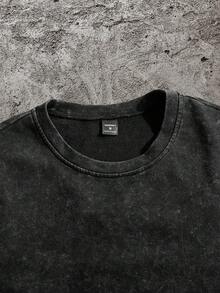 Manfinity BRENVOR 男士扎染针织休闲宽松弹力短袖T恤 - 黑色 - 查看 6