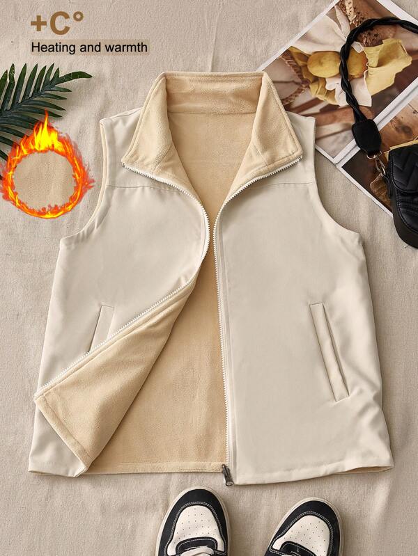 Chiquease Women's Solid Color Simple Everyday Reversible Sleeveless Jacket