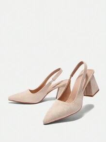 CUCCOO BIZCHIC Apricot Suede Chunky Heel Pointed Toe Slip-On Pumps For Women, Suitable For Commute, Dating, Party, Holiday Spring Shoes Spring Break Easter - Apricot - View 6