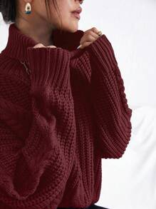RueChic Áo len dài tay cổ lọ trễ vai màu trơn cho nữ vào mùa thu/đông, áo dài tay - Màu Đỏ Sâu - Xem 5