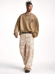 Manfinity VCAY Men Loose Fit Crew Neck Long Sleeve Pullover Sweatshirt, For Fall Winter - Rust Brown - View 5