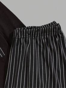 EURMUSE Men Striped Pants Striped Pocket Regular Longsleeve Homewear Set