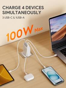 JMMO Usb充電器,100w 4-端口usb C牆壁充電器,3個usb-c端口,1個usb-a端口,適用於macbook Pro,macbook Air,dell Xps,iphone 14/13/12,galaxy S22/s21,ipad,steam Deck,可攜充電器 - 白色 - 查看 2