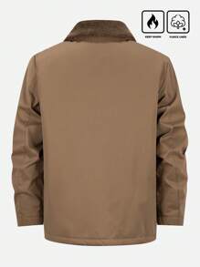 Manfinity Homme Chaqueta casual de manga larga con cuello de felpa y corte holgado para hombre, chaqueta ligera de salida para otoño/invierno en color negro, regalo para amigos, esposo o novio