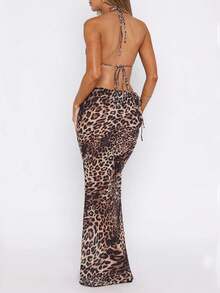 SHEIN Essnce 2pcs Women Sexy Leopard Print Bikini & Bodycon Skirt Set - Multicolor - View 2