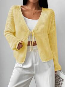 Chiquease 女式宽松系带雪纺开衫 - 黃色 - 查看 5