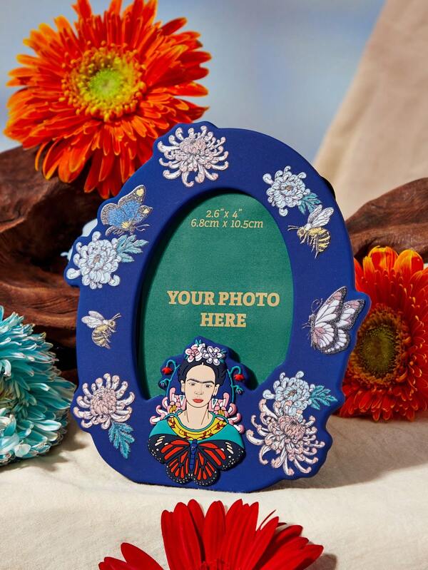 Frida Kahlo X SHEIN Marco de foto decorativo de escritorio con estampado de persona y flor