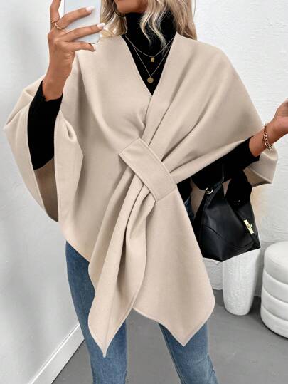 Pariaura Women's Solid Color Casual Cape Jacket, Autumn & Winter