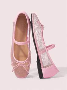 CUCCOO DOLLMOD Women Round Toe Breathable Mesh Soft Outsole Black Bow Ballet Flat Loafers