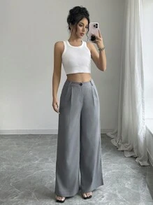 Chiquease Pantalones palazzo casuales y elegantes para mujeres - Gris - Ver 5