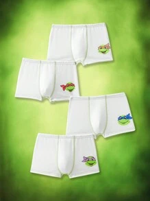 TEENAGE MUTANT NINJA TURTLES | SHEIN Young Boy 4pcs Cartoon Print Contrast Stitch Boxy Briefs - White - View 2