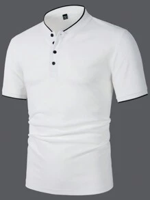 Manfinity Homme Camisa polo casual de trayecto para hombres con acabado, verano - Blanco - Ver 4