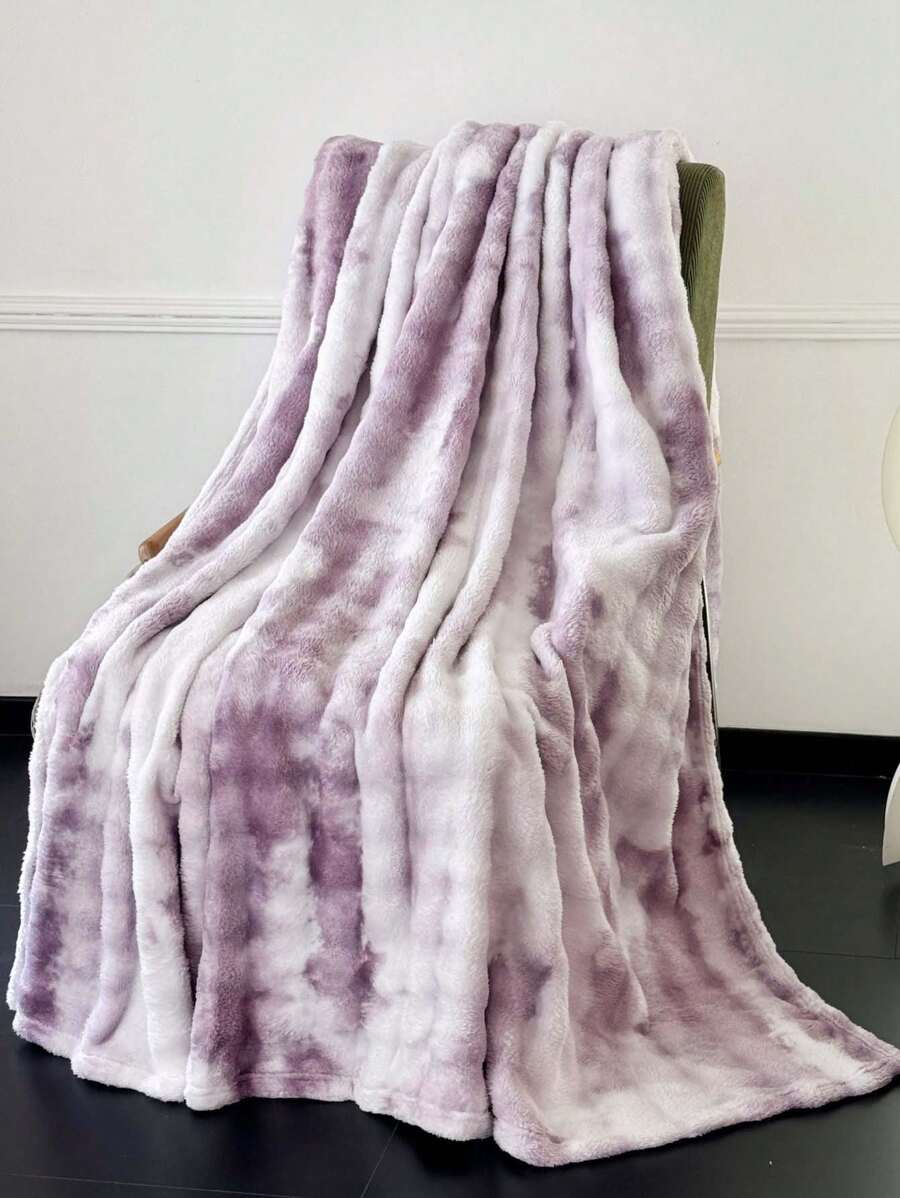 1pc Purple Tie-Dye Bubble Pattern Cozy Blanket - Purple - View 1