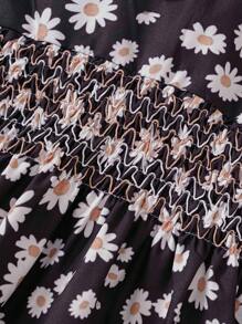 Young Girl' Cute Floral Print Ruffle Collar Lantern Sleeve Dress, Spring/Fall - Black - View 8