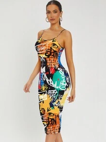 SHEIN SXY Allover Print Backless Bodycon Dress - Multicolor - View 5