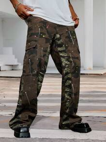 Manfinity EMRG Men's Fashion Camouflage Patchwork Cargo Jeans - Multicolor - View 5