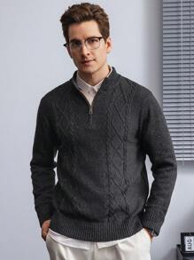 Manfinity CityGents Men's Solid Color Zipper Half Placket Long Sleeve Casual Sweater, Autumn/Winter