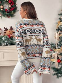 Chiquease Women's Geometric Pattern Drop Shoulder Long Sleeve Casual Sweater, Autumn & Winter