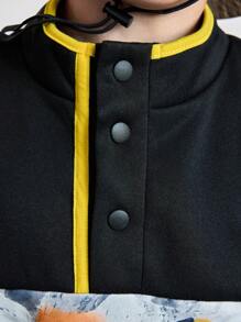 SHEIN 2pcs Tween Boy Contrast Color Printed Mountain Design Zipper Closure Warm Outdoor Top & Pants Sports Set