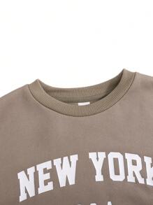 SHEIN Girlism 2pcs/Set Tween Girls' Oversized Casual Letter Print Long Sleeve Crew Neck Sweatshirt And Sweatpants Set