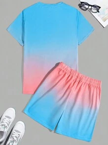 Manfinity RSRT 男士顏色拼接圓領短袖t恤和口袋設計短褲2件套裝 - 彩色 - 查看 2