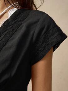 Bohemela Lace Patchwork Vacation Shirt For Women - Black - View 5