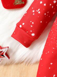 SHEIN Baby Girls Cute Snowball Graphic Fleece Jumpsuit With Hat 2pcs Homewear Pajama Set, Christmas Red - Red - View 4