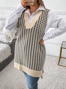 EMERY ROSE Áo len chui đầu dài không tay họa tiết răng sói thanh lịch giản dị cỡ lớn dành cho mùa đông, thích hợp đi làm, mua sắm, nghỉ dưỡng, ăn trưa, hẹn hò và tiệc tùng. - Nhiều màu - Xem 6