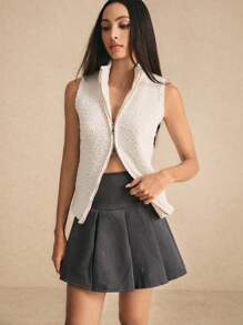 Poéselle Chaleco de punto con cierre de cremallera de unicolor para mujer, para otoño e invierno FW24 - Gris Claro - Ver 3