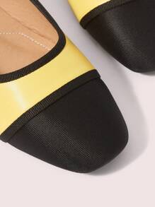 CUCCOO DOLLMOD Women's Black Round Toe Rhinestone Mesh Bow Ballerina Mary Jane Flat Shoes - Yellow - View 7