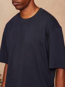 SUMWON Camiseta esencial de manga corta ajustada a la cintura - Azul Marino - Ver 5