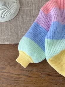 LMoss Kids Suéter casual relajado con cuello en V y degradado para niña joven en otoño/invierno - Multicolor - Ver 4