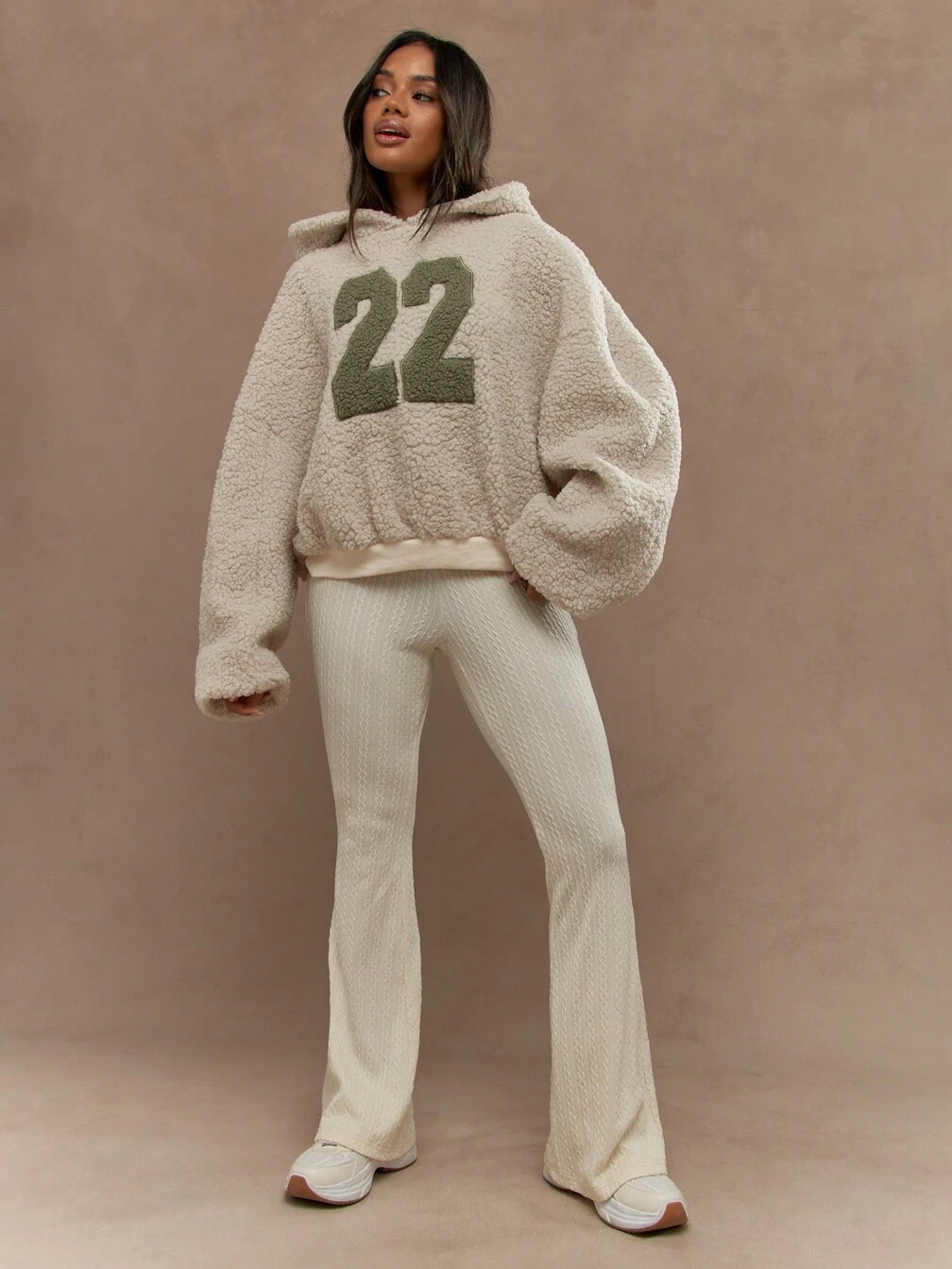 MISSGUIDED Teddy Borg Sherpa Fleece Hoodie Sweatshirt With Number