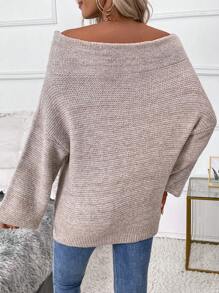 SHEIN Clasi Áo len dài tay trễ vai thả vai thường ngày cho nữ vào mùa thu/đông - Màu Khaki - Xem 2