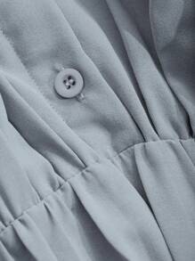 DAZY Solid Color Mid-Length Dress With Pleated Waistband For Women,Fall Clothes Long Sleeve Dress - Blue - View 10