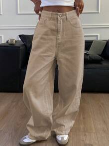 DAZY Women's Loose Fit Solid Color Long Harem Denim Jeans