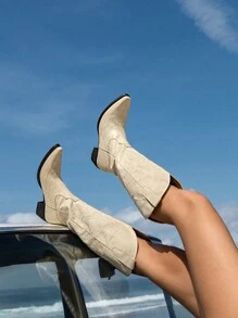 Styleloop 女士时尚西部踝靴、度假秋季鞋 - 杏色 - 查看 1